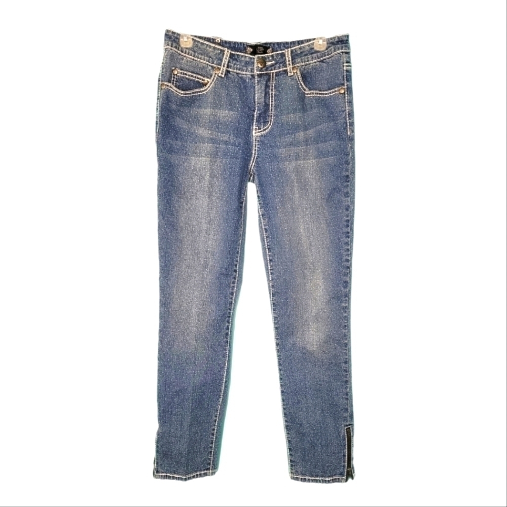 Tru Luxe Jeans Midwash Polka Dot Zippered Ankle Women's Jeans size 8/9*